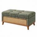 Ławka ze schowkiem 100 x 40 x 48 cm zielona tapicerowana z rattanem w stylu retro