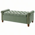 Ławka do przedpokoju ze schowkiem 140 x 50 x 65 cm zielona aksamitna w stylu Chesterfield