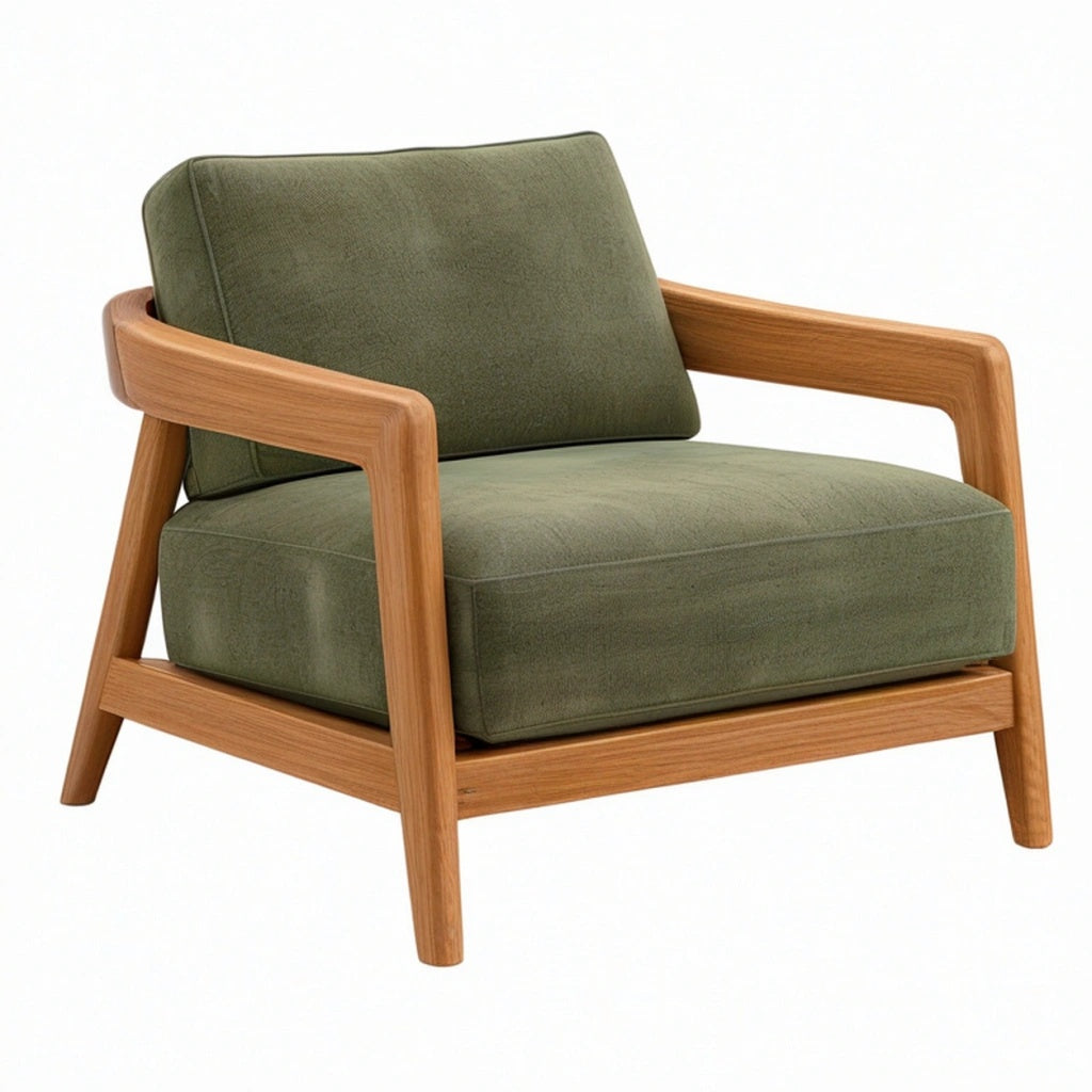 Fotel 76 x 78 x 82 cm z drewnianą ramą i zieloną tapicerką w stylu skandynawskim