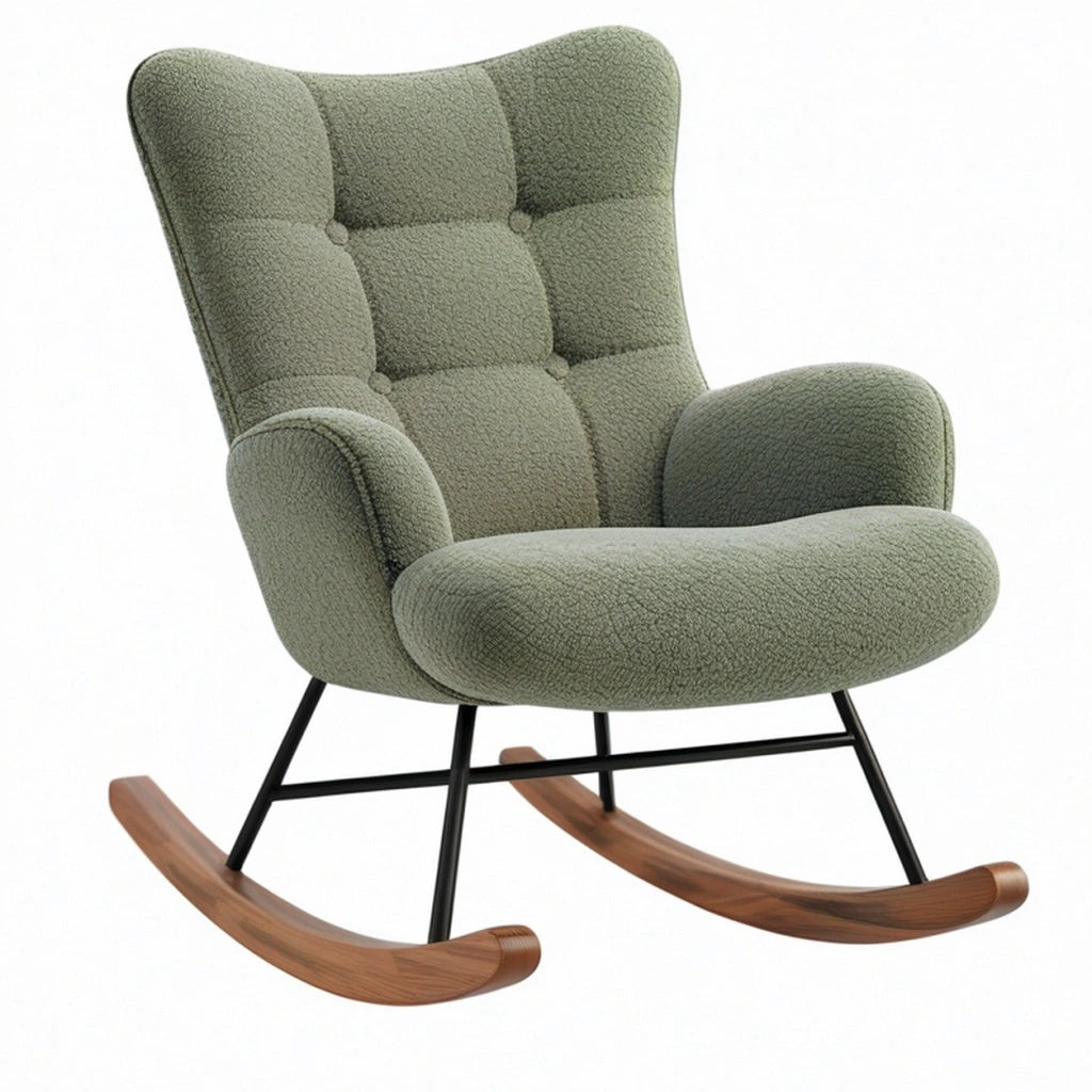 Fotel bujany 76 x 100 x 105 cm zielony z tapicerką bouclé do salonu