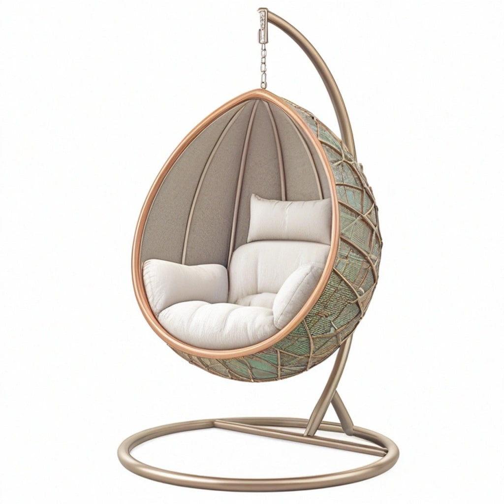 Fotel wiszący ogrodowy 105 x 105 x 195 cm metalowy beżowy z plecioną osłoną boho