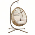 Fotel wiszący 105 x 105 x 195 cm brązowy metalowy pleciony do ogrodu