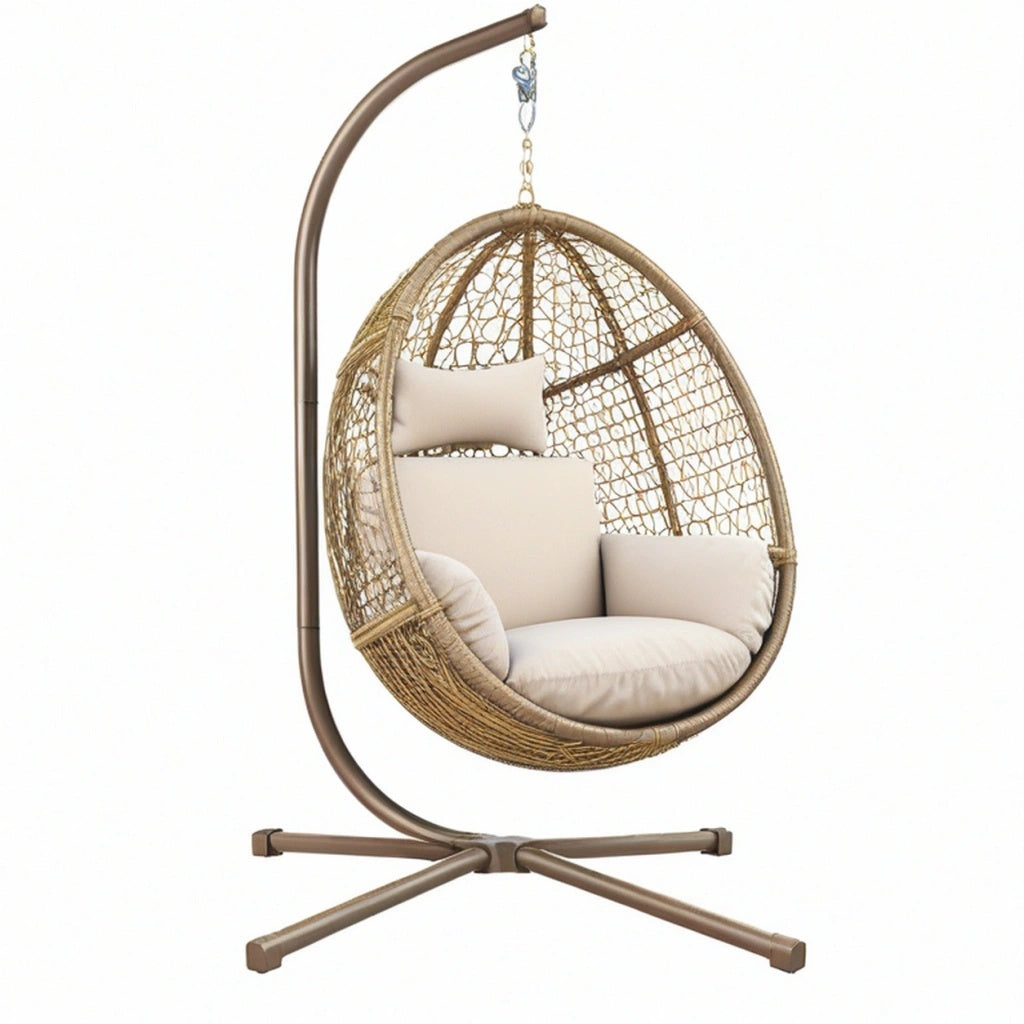 Fotel wiszący 105 x 105 x 195 cm brązowy metalowy pleciony do ogrodu