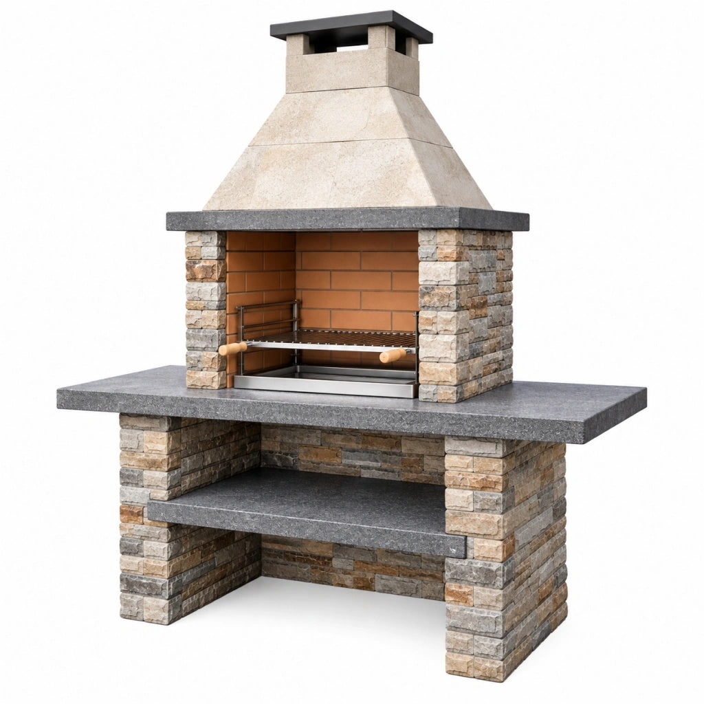 Grill ogrodowy 160 x 70 x 220 cm z kamienia w kolorze szarym z rusztem stalowym