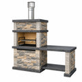 Grill ogrodowy murowany 160 x 70 x 210 cm z kamienia w kolorze szarym z kominem i blatem